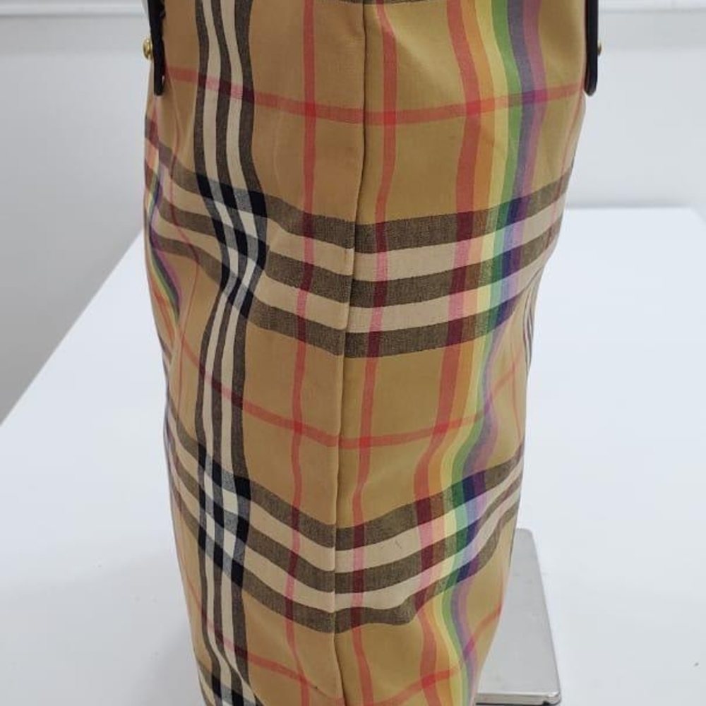 Burberry Tan and Red Tote Bag with Iconic Design - Picture 6 of 15